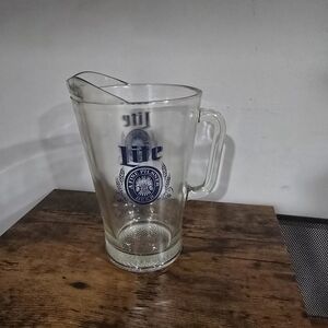 Vintage 1980's Heavy Clear Glass Miller Lite Pitcher